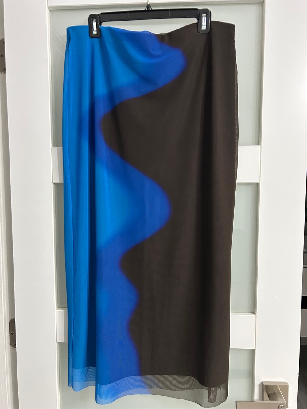 Topshop Black Midi Skirt with Blue Accent. Mesh fully lined size 14